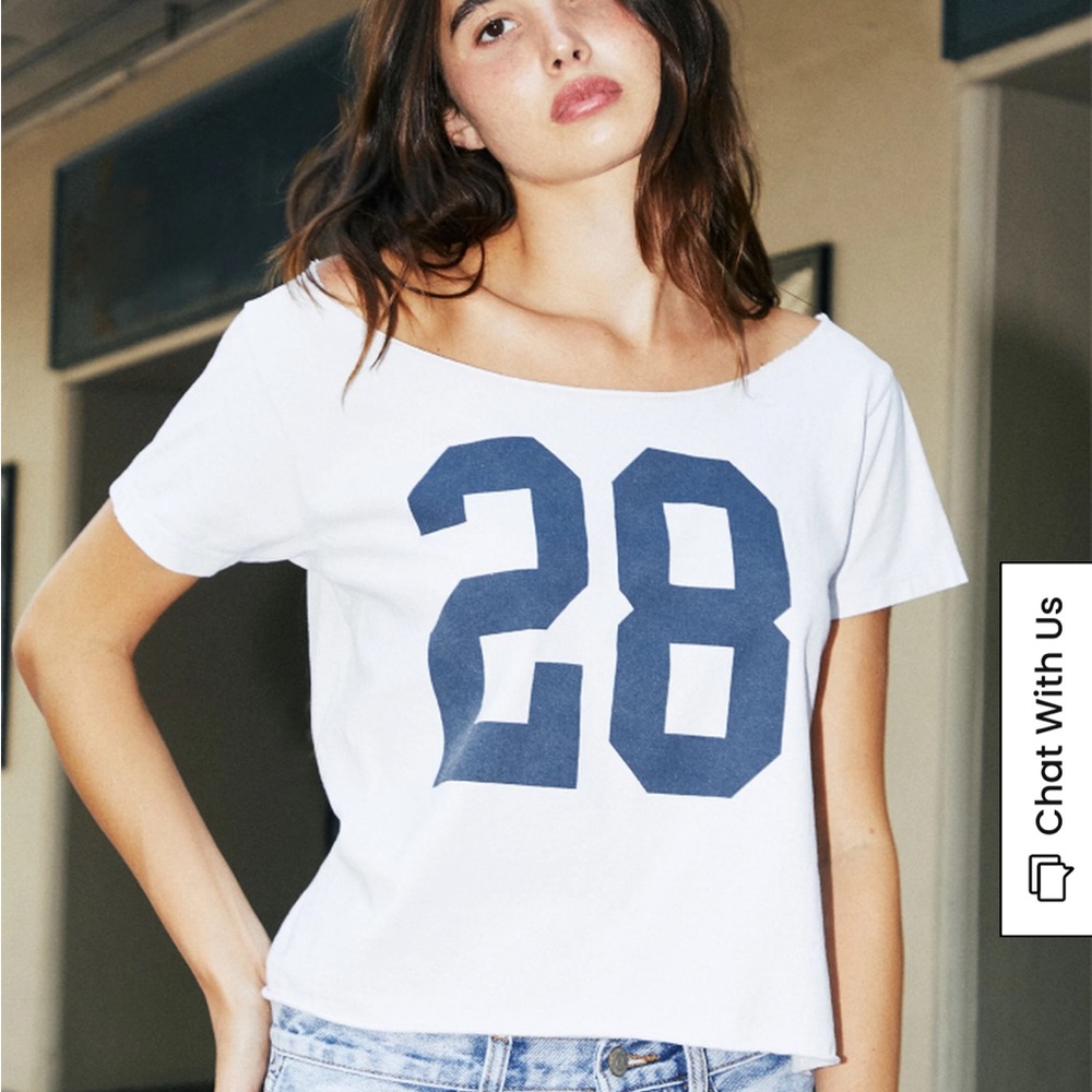 Brandy Melville White Tee with Navy Graphic